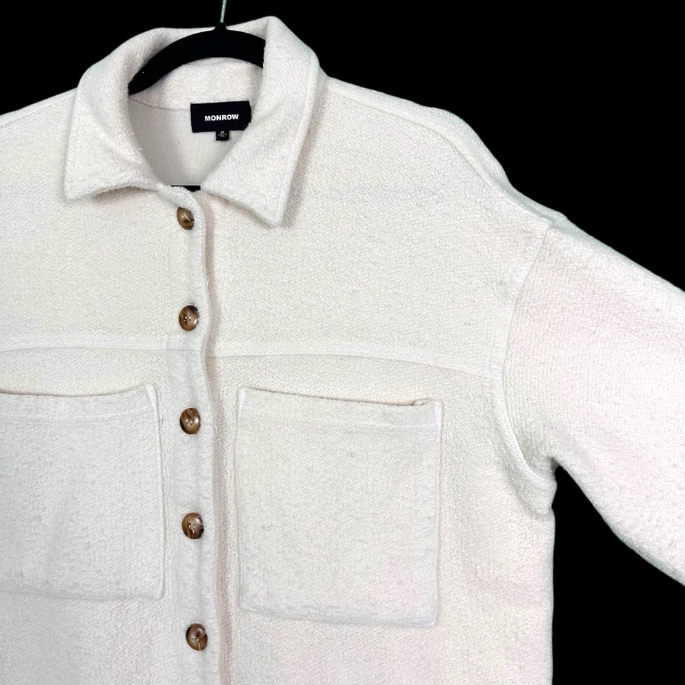 Monrow Revolve Cream Teddy‎ Fleece Boucle Cotton Shacket Jacket Womens Size M - Picture 7 of 15